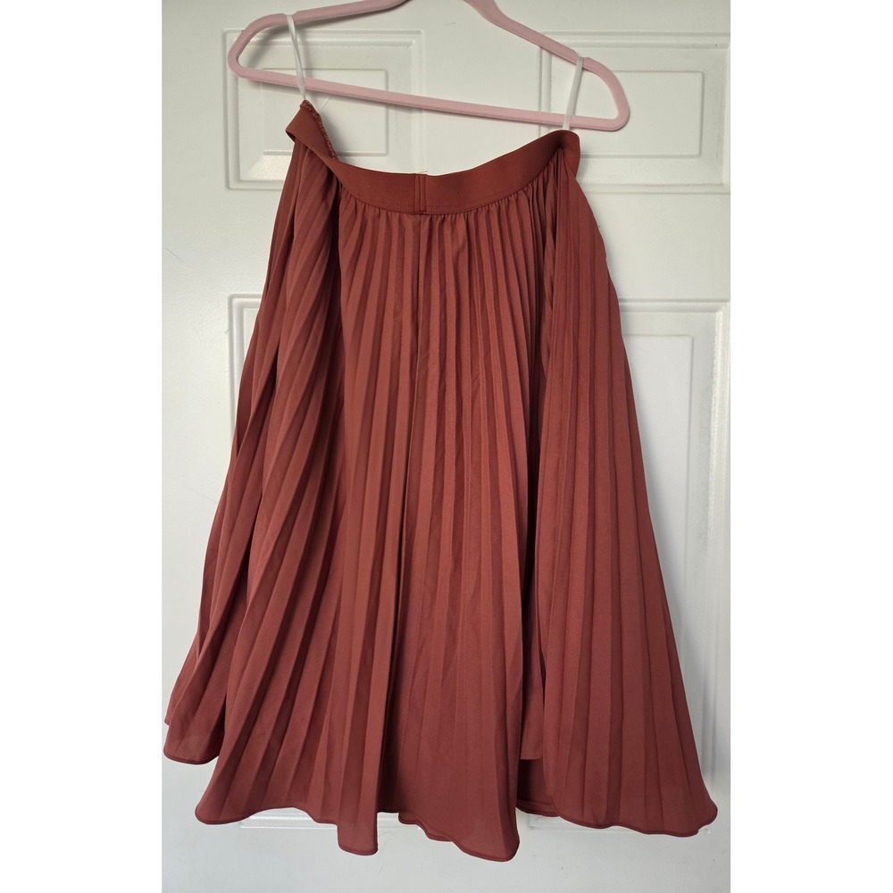 Grace Karin Rust Terracotta Pleated Midi Skirt Elastic Waist Classy Modern XL